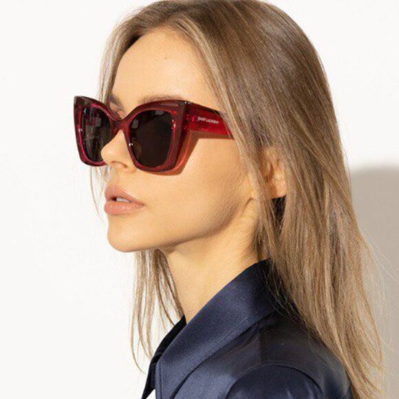 Saint Laurent SL552 010 Sunglasses Red Cat Eye Frame, Grey Lenses - Picture 6 of 11